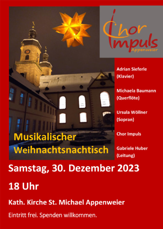 Musikalischer Weihnachtsnachtisch am 30.12.2023 (Chor Impuls, Appenweier)